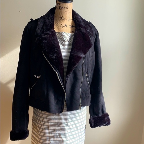 Zara fur-lined and fur-trimmed biker jacket XL - Picture 1 of 12
